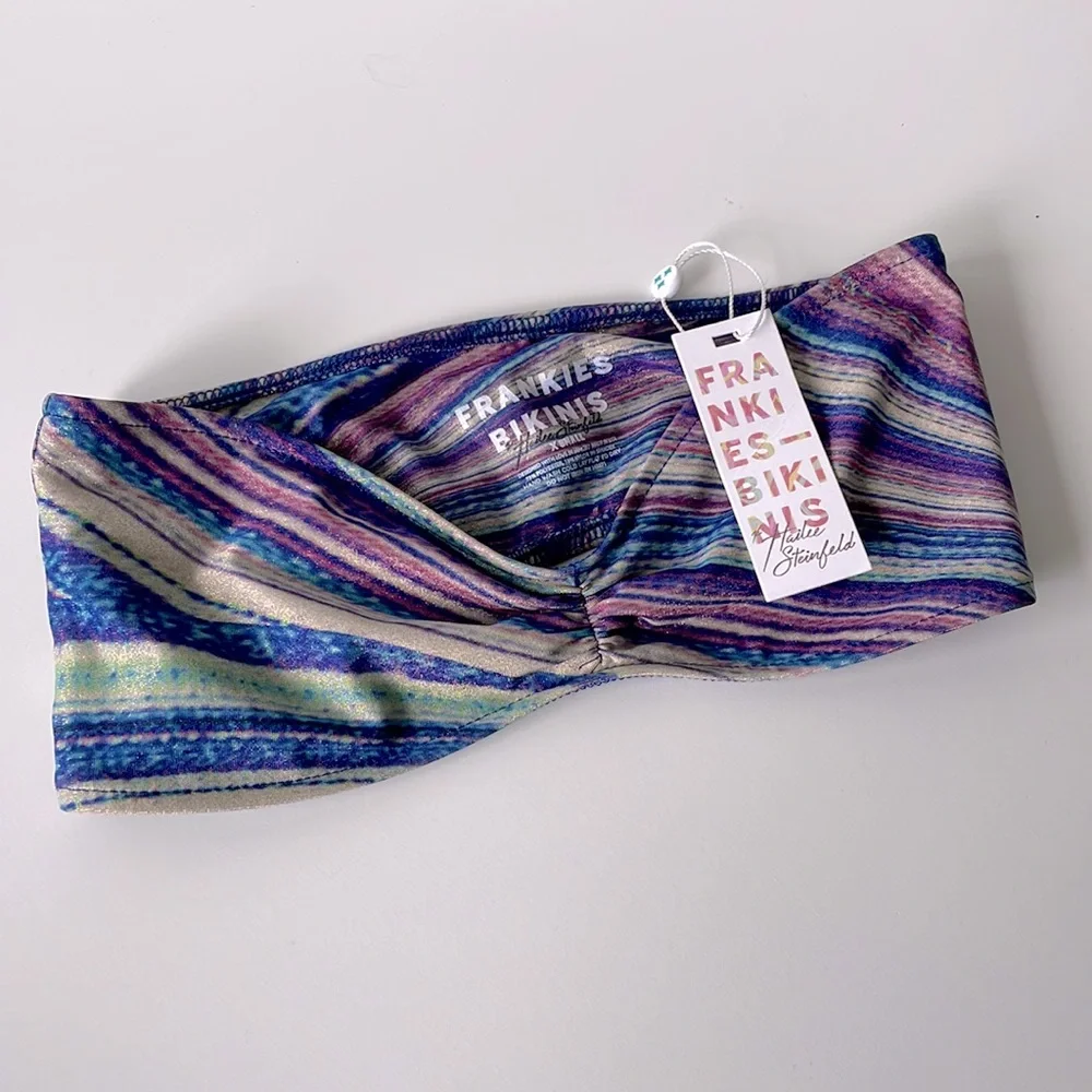 NWT FRANKIES shimmy (LorXS choice top S bot) purple blue high leg bandeau